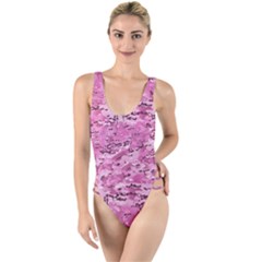 Pink Camouflage Army Military Girl High Leg Strappy Swimsuit by snek