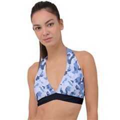 Standard Light Blue Camouflage Army Military Halter Plunge Bikini Top by snek