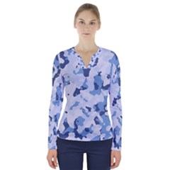 Standard Light Blue Camouflage Army Military V-neck Long Sleeve Top by snek