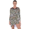 Wood camouflage military army green khaki pattern Asymmetric Cut-Out Shift Dress View1