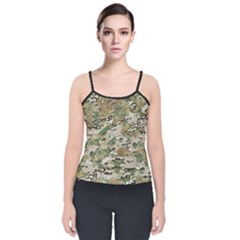 Wood Camouflage Military Army Green Khaki Pattern Velvet Spaghetti Strap Top by snek