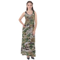 Wood Camouflage Military Army Green Khaki Pattern Sleeveless Velour Maxi Dress by snek