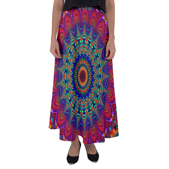 Kaleidoscope Mandala Pattern Flared Maxi Skirt