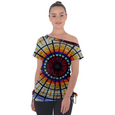 Background Stained Glass Window Tie-up Tee by Pakrebo