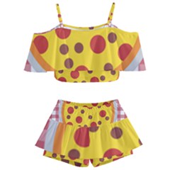 Pizza Table Pepperoni Sausage Kids  Off Shoulder Skirt Bikini by Pakrebo