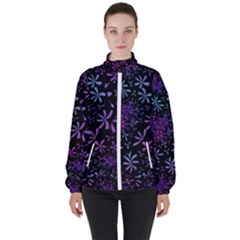 Retro Flower Pattern Design Batik High Neck Windbreaker (women) by Pakrebo