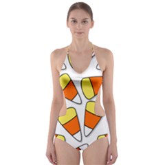 Candy Corn Halloween Candy Candies Cut-out One Piece Swimsuit by Pakrebo