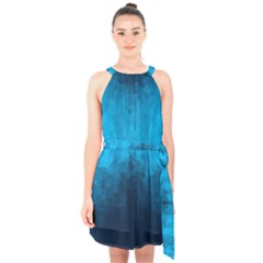 Deep Ocean Halter Collar Waist Tie Chiffon Dress by LoolyElzayat