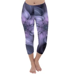 Purple Flower Windswept Capri Winter Leggings  by JezebelDesignsStudio