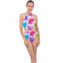 Leaves Background Beautiful Halter Side Cut Swimsuit View1