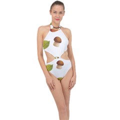 Leaves Mushrooms Halter Side Cut Swimsuit by Mariart