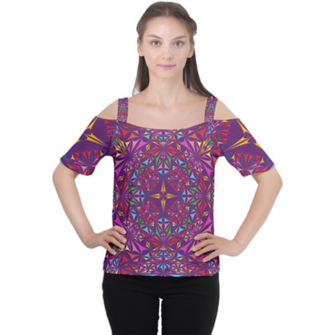 Kaleidoscope Triangle Pattern Cutout Shoulder Tee by Mariart