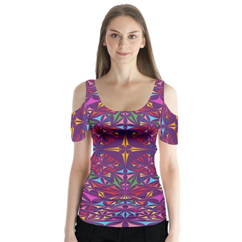 Kaleidoscope Triangle Pattern Butterfly Sleeve Cutout Tee  by Mariart