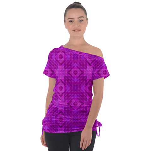 Magenta Mosaic Pattern Triangle Tie-up Tee by Pakrebo