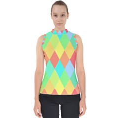 Low Poly Triangles Mock Neck Shell Top by Pakrebo