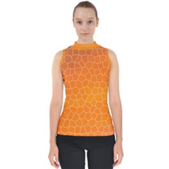 Orange Mosaic Structure Background Mock Neck Shell Top by Pakrebo