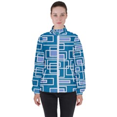 Geometric Rectangle Shape Linear High Neck Windbreaker (women) by Pakrebo