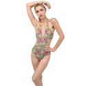 Triangle Mosaic Pattern Repeating Plunging Cut Out Swimsuit View1