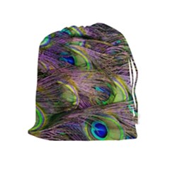 Peacock Feathers Drawstring Pouch (xl) by WensdaiAmbrose