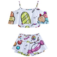 Doodle Cartoon Drawn Cone Food Kids  Off Shoulder Skirt Bikini by Pakrebo