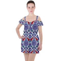 Art Artistic Ceramic Colorful Ruffle Cut Out Chiffon Playsuit by Pakrebo