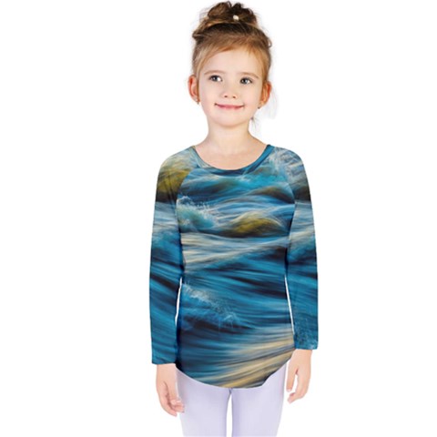 Ocean Waves Kids  Long Sleeve Tee by WensdaiAmbrose