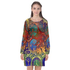 Time Clock Distortion Long Sleeve Chiffon Shift Dress  by Mariart