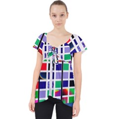 Color Graffiti Pattern Geometric Lace Front Dolly Top by Pakrebo