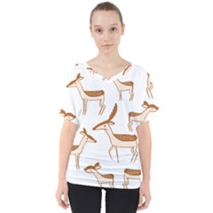 Seamless Deer Pattern Design V-neck Dolman Drape Top by Pakrebo