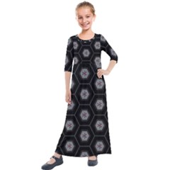 Geometric Pattern - Black Kids  Quarter Sleeve Maxi Dress by WensdaiAmbrose