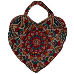 Mandala - Red & Teal Giant Heart Shaped Tote by WensdaiAmbrose