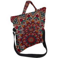 Mandala - Red & Teal Fold Over Handle Tote Bag by WensdaiAmbrose