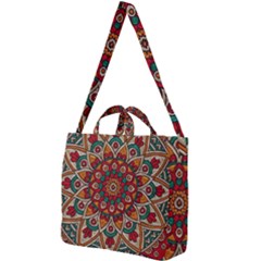 Mandala - Red & Teal Square Shoulder Tote Bag by WensdaiAmbrose