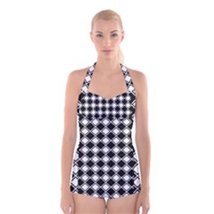 Square Diagonal Pattern Boyleg Halter Swimsuit  by Mariart