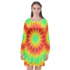 Kaleidoscope Background Red Yellow Long Sleeve Chiffon Shift Dress  by Mariart