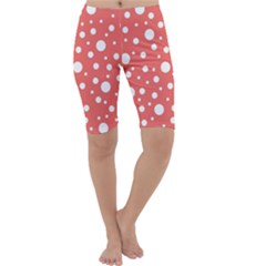 Polka Dot On Living Coral Cropped Leggings  by LoolyElzayat