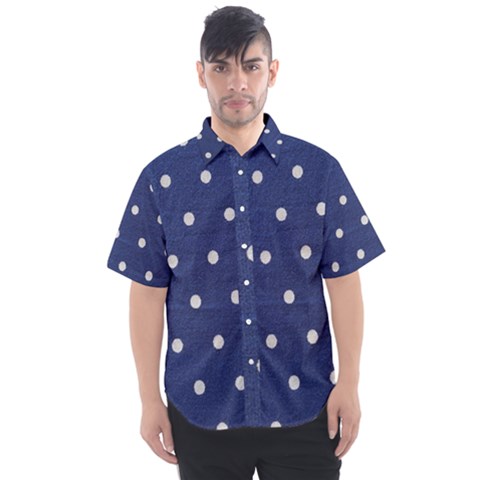 Navy Polka Dot Men s Short Sleeve Shirt by WensdaiAmbrose