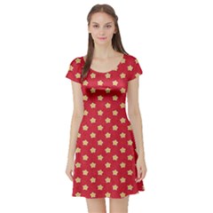 Red Hot Polka Dots Short Sleeve Skater Dress by WensdaiAmbrose