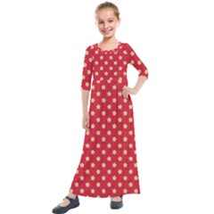 Red Hot Polka Dots Kids  Quarter Sleeve Maxi Dress by WensdaiAmbrose