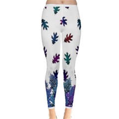 Blue Purple Leaves Inside Out Leggings by LoolyElzayat