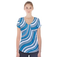 Blue Wave Surges On Short Sleeve Front Detail Top by WensdaiAmbrose