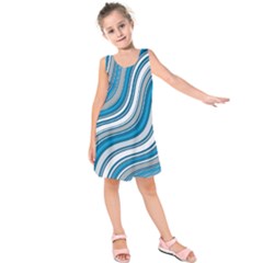 Blue Wave Surges On Kids  Sleeveless Dress by WensdaiAmbrose