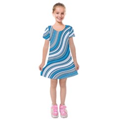 Blue Wave Surges On Kids  Short Sleeve Velvet Dress by WensdaiAmbrose