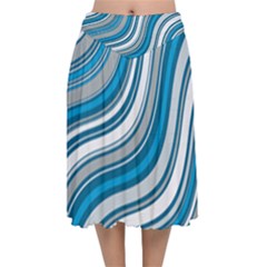 Blue Wave Surges On Velvet Flared Midi Skirt by WensdaiAmbrose