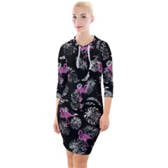 Flamingo Pattern Quarter Sleeve Hood Bodycon Dress by Valentinaart