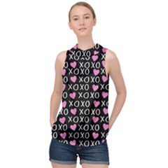 Xo Valentines Day Pattern High Neck Satin Top by Valentinaart