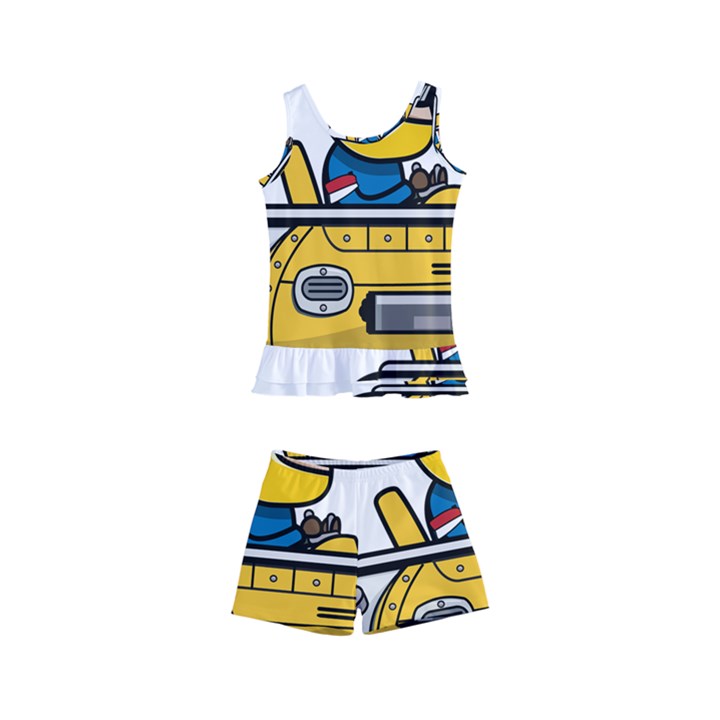 Cartoon Space Racer Galaxy Science Kids  Boyleg Swimsuit