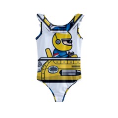 Cartoon Space Racer Galaxy Science Kids  Frill Swimsuit by Wegoenart