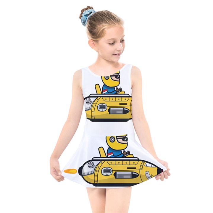 Cartoon Space Racer Galaxy Science Kids  Skater Dress Swimsuit