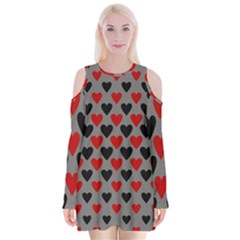 Red & Black Hearts - Grey Velvet Long Sleeve Shoulder Cutout Dress by WensdaiAmbrose